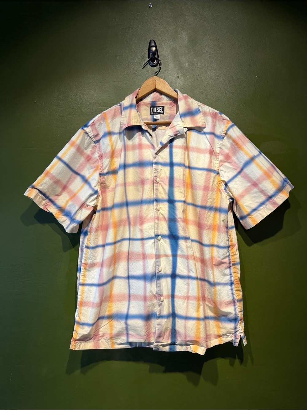 Diesel Short-Sleeve Plaid Camp Shirt - Blue, Pink, Yellow